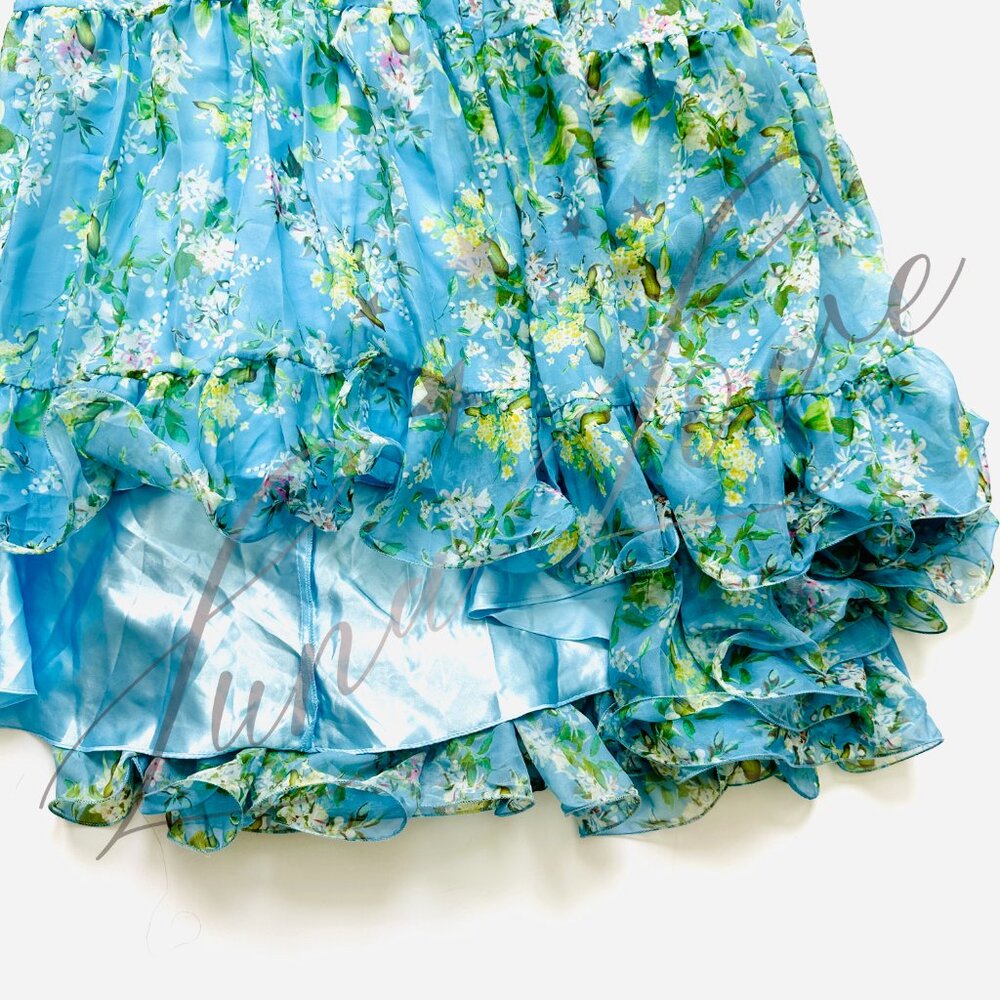 MAC DUGGAL x Anthropologie Blue Ruffle Tiered Floral Cut-Out Chiffon Gown NWT - Picture 5 of 11